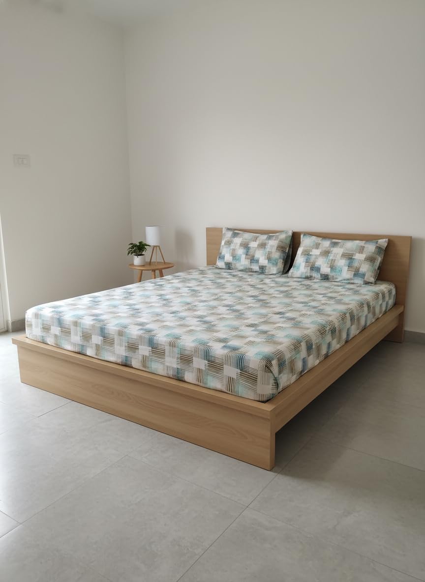 Loomweft | Bedsheets | Cotton | Double | 90x100 inch | Quilted Pillows | Double