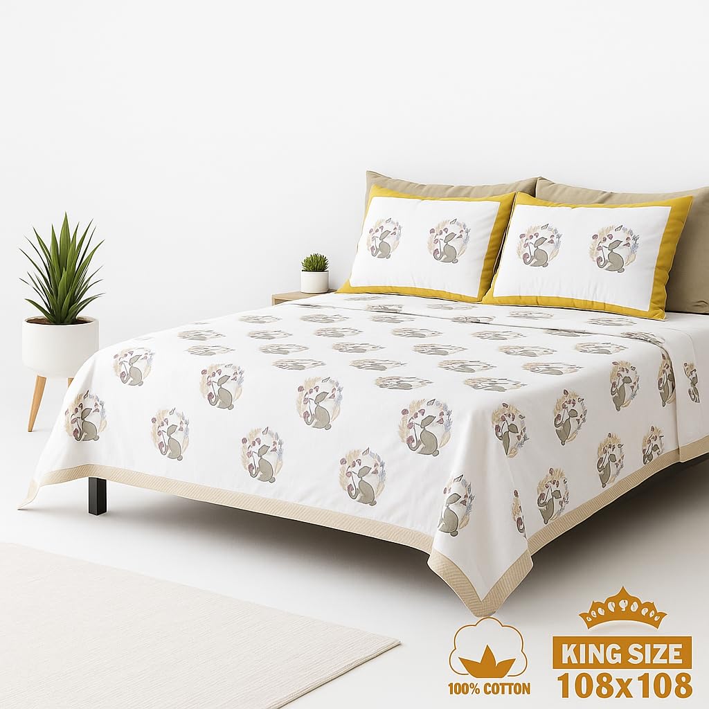 Loomweft | Bedsheets | Cotton | King | 108x108 inch | 100% cotton | Modern Jaipu