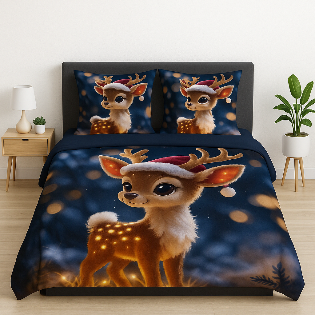 King Size Bed | 7D bedsheets | Glace Cotton | Deer
