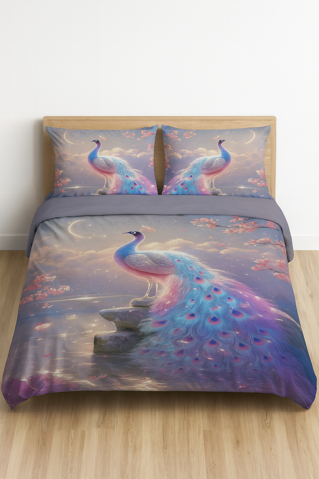 King Size Bed | 7D bedsheets | Glace Cotton | Peacock