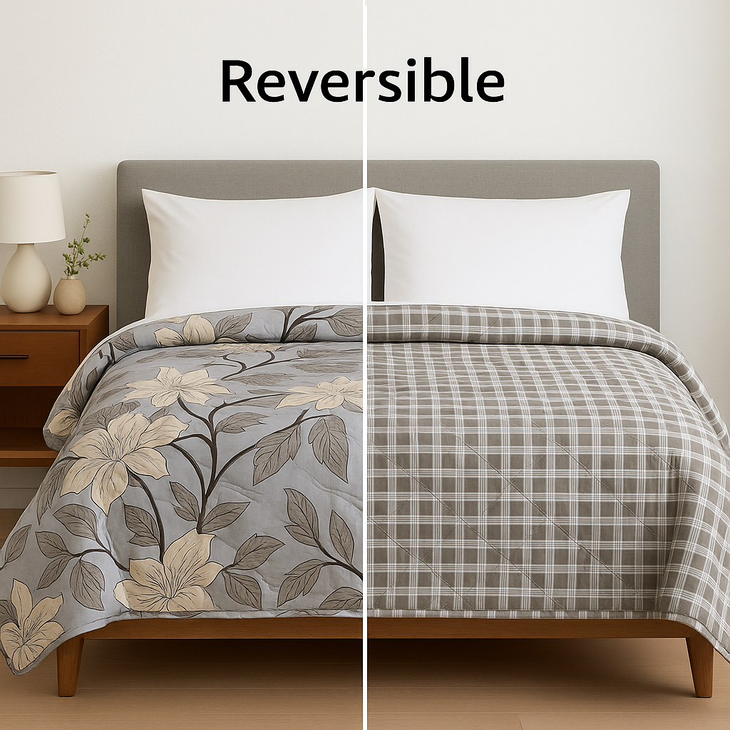 Premium Reversible Comforter | Soft, Lightweight & All-Season Quilt for Double | Warm Grey