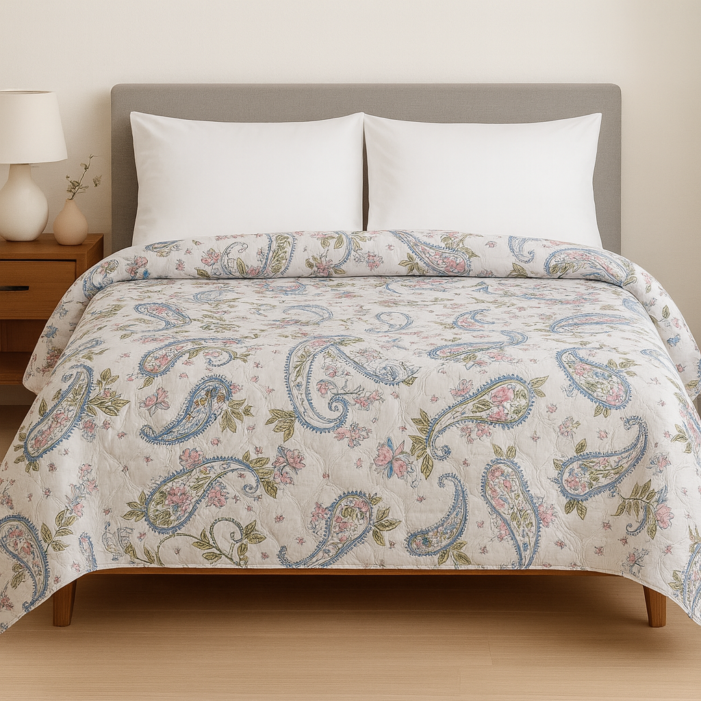 Premium Reversible Comforter | Soft, Lightweight & All-Season Quilt for Double | White Floral