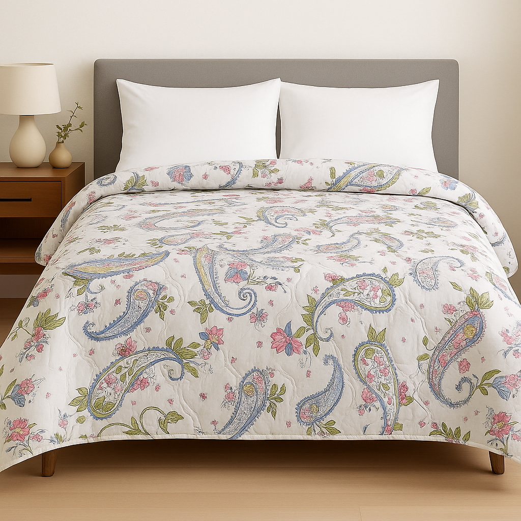 Premium Reversible Comforter | Soft, Lightweight & All-Season Quilt for Double | White Floral