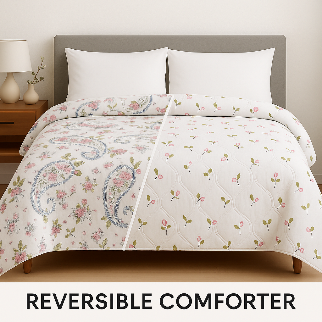 Premium Reversible Comforter | Soft, Lightweight & All-Season Quilt for Double | White Floral