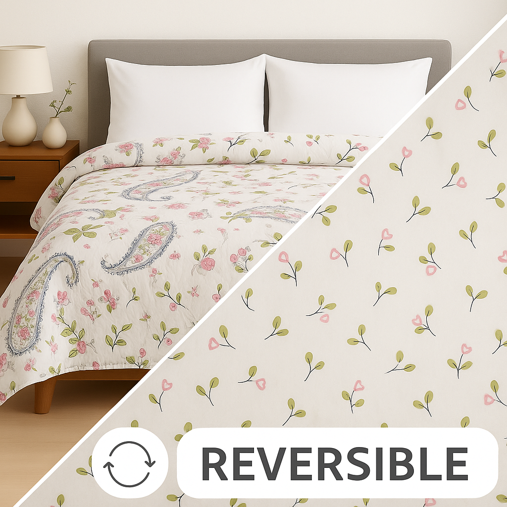 Premium Reversible Comforter | Soft, Lightweight & All-Season Quilt for Double | White Floral