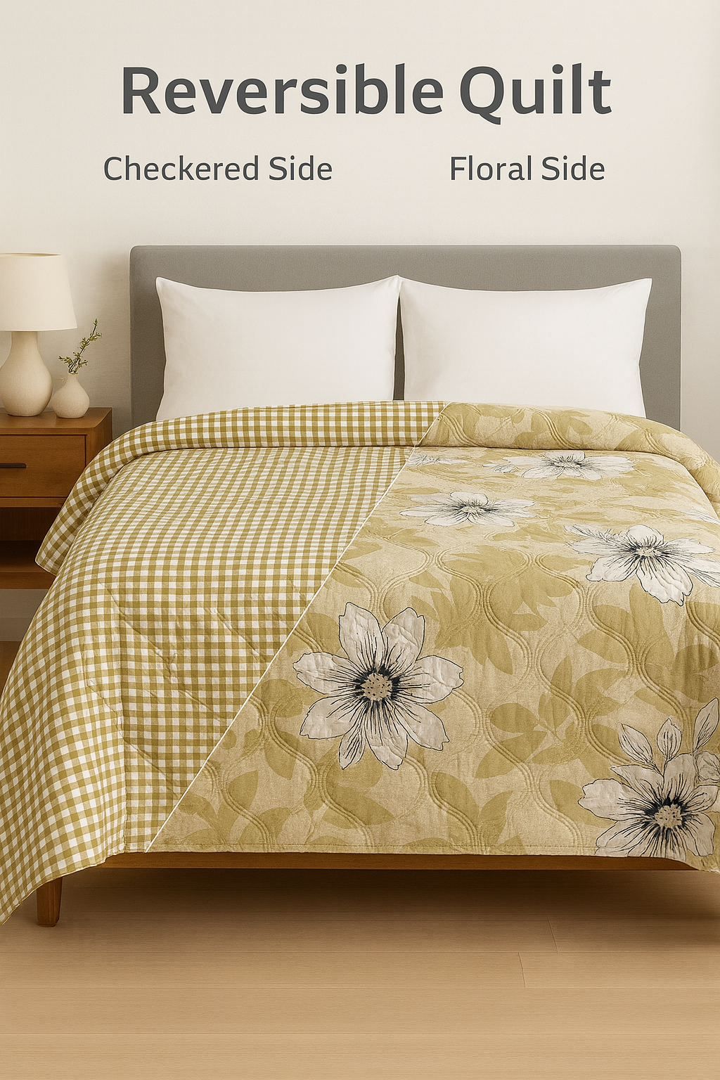Premium Reversible Comforter | Soft, Lightweight & All-Season Quilt for Double | Yellow Floral
