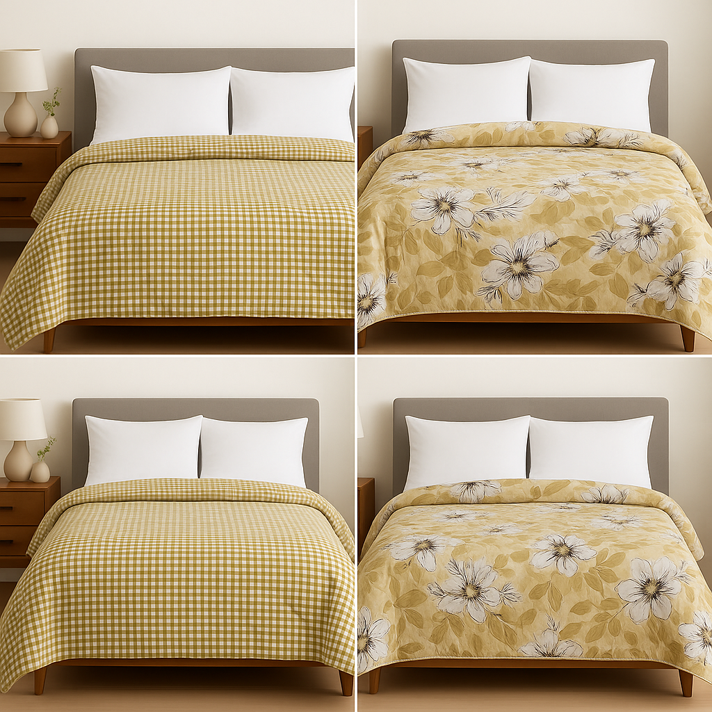 Premium Reversible Comforter | Soft, Lightweight & All-Season Quilt for Double | Yellow Floral