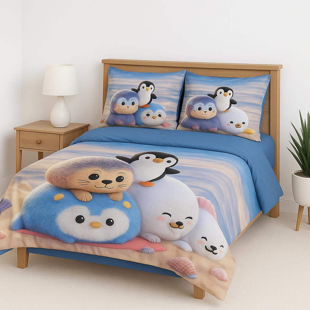 King Size Bed | 7D bedsheets | Glace Cotton | Birds