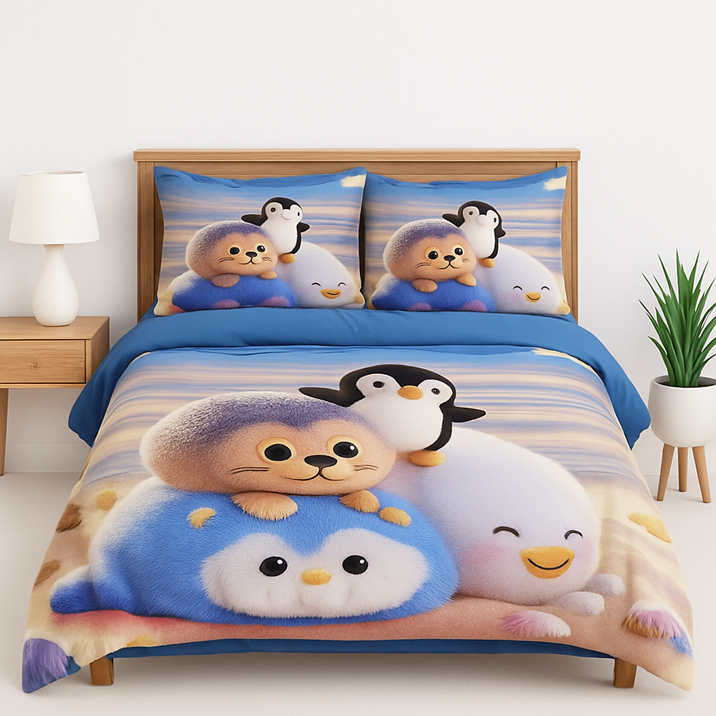King Size Bed | 7D bedsheets | Glace Cotton | Birds
