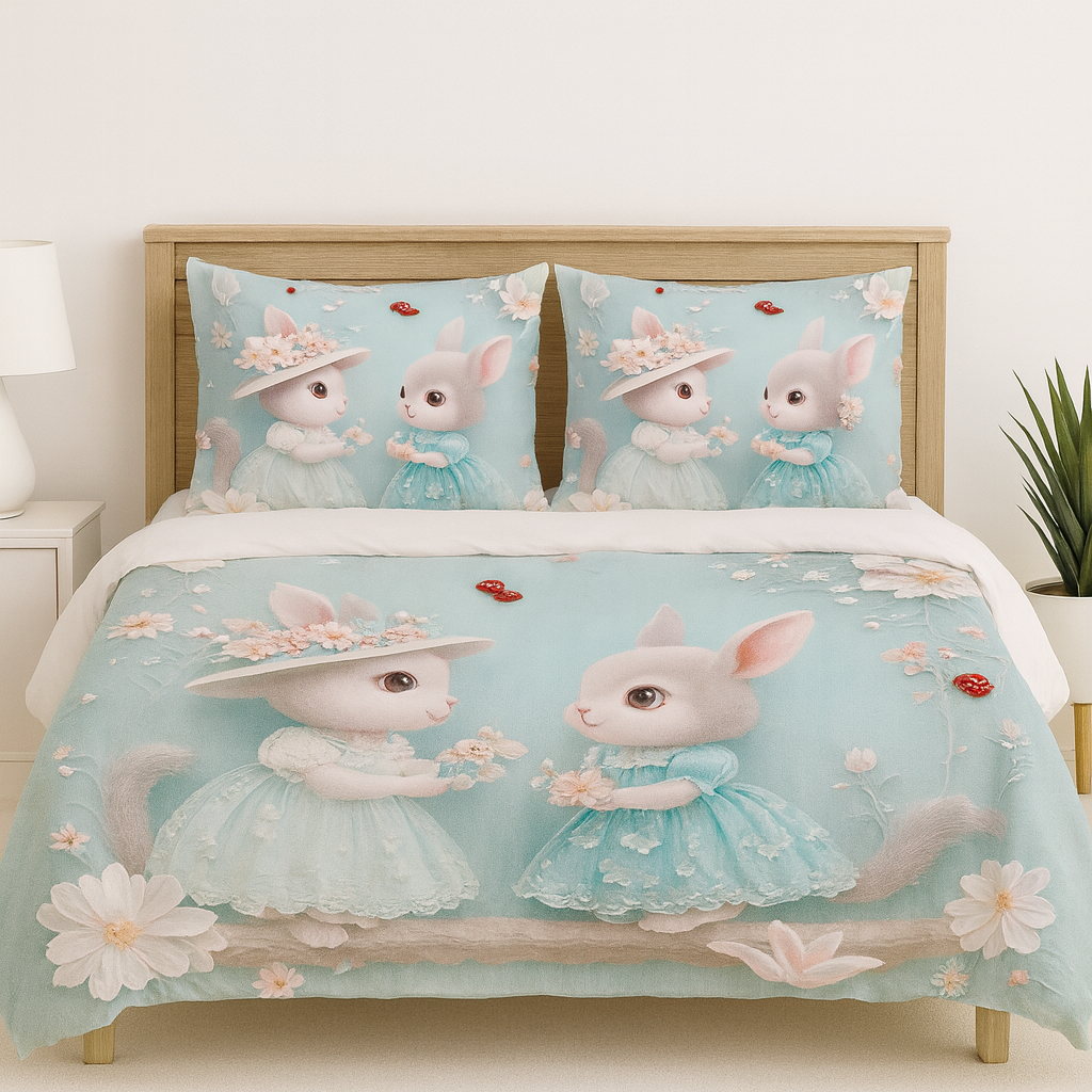 King Size Bed | 7D bedsheets | Glace Cotton | Squirrel (Green)