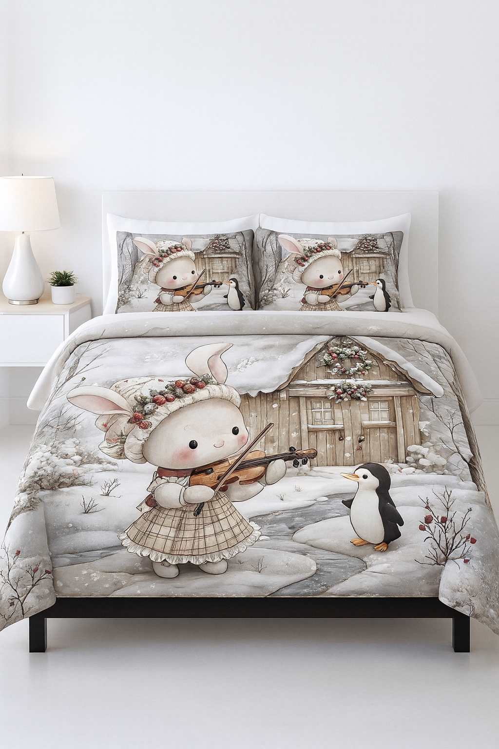 King Size Bed | 7D bedsheets | Glace Cotton | Snow Kitty