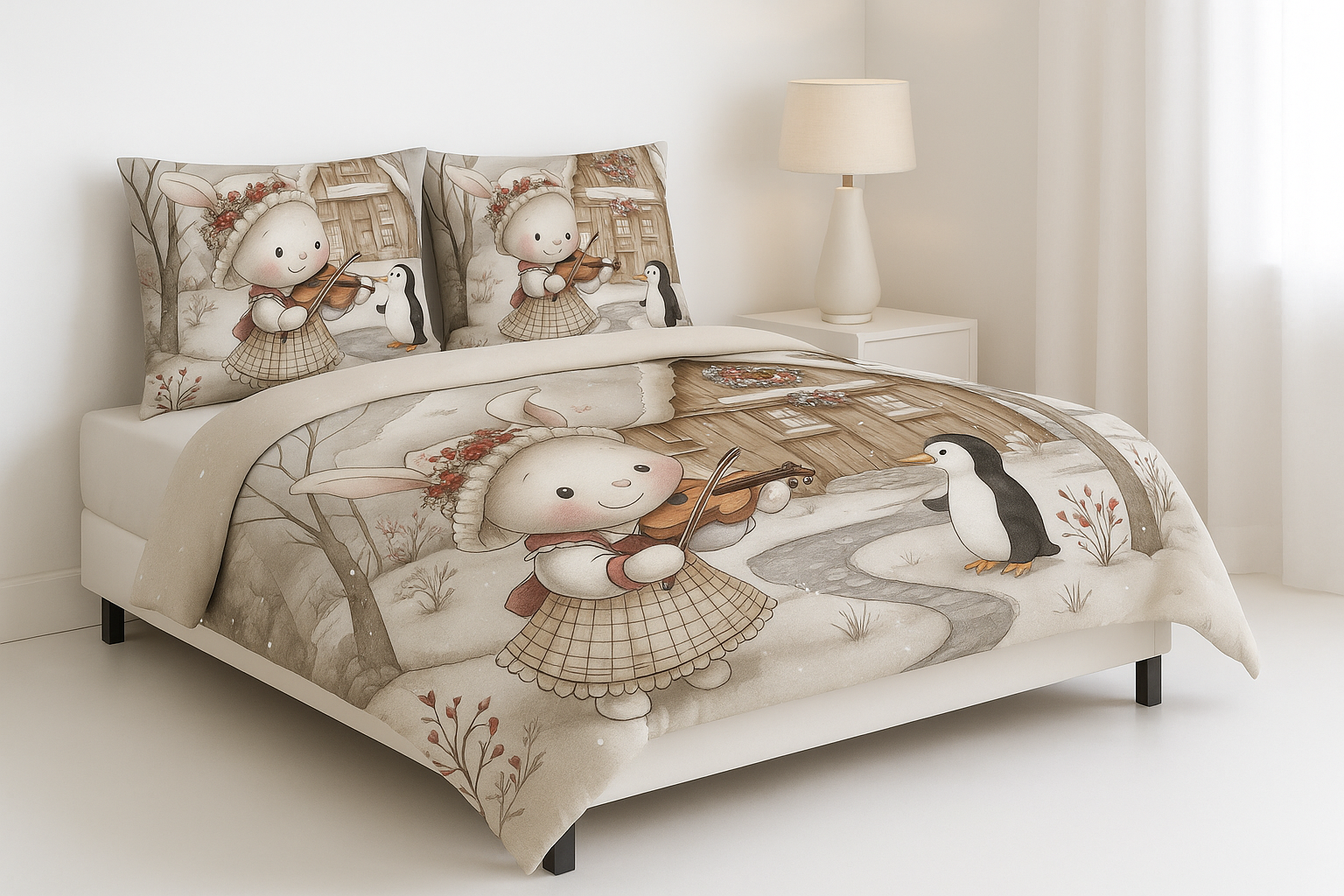 King Size Bed | 7D bedsheets | Glace Cotton | Snow Kitty
