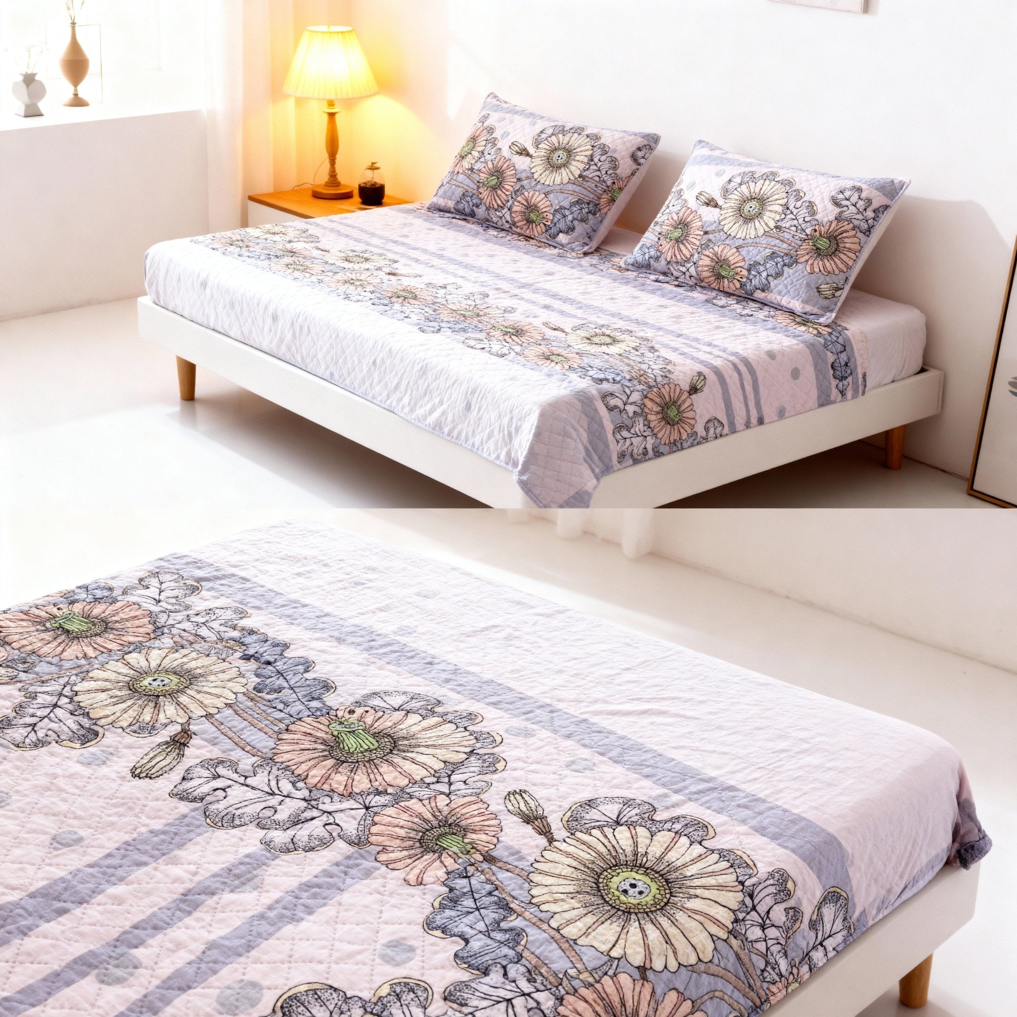 Double Bed | Quilted Pillows | Cotton - Shopurneeds