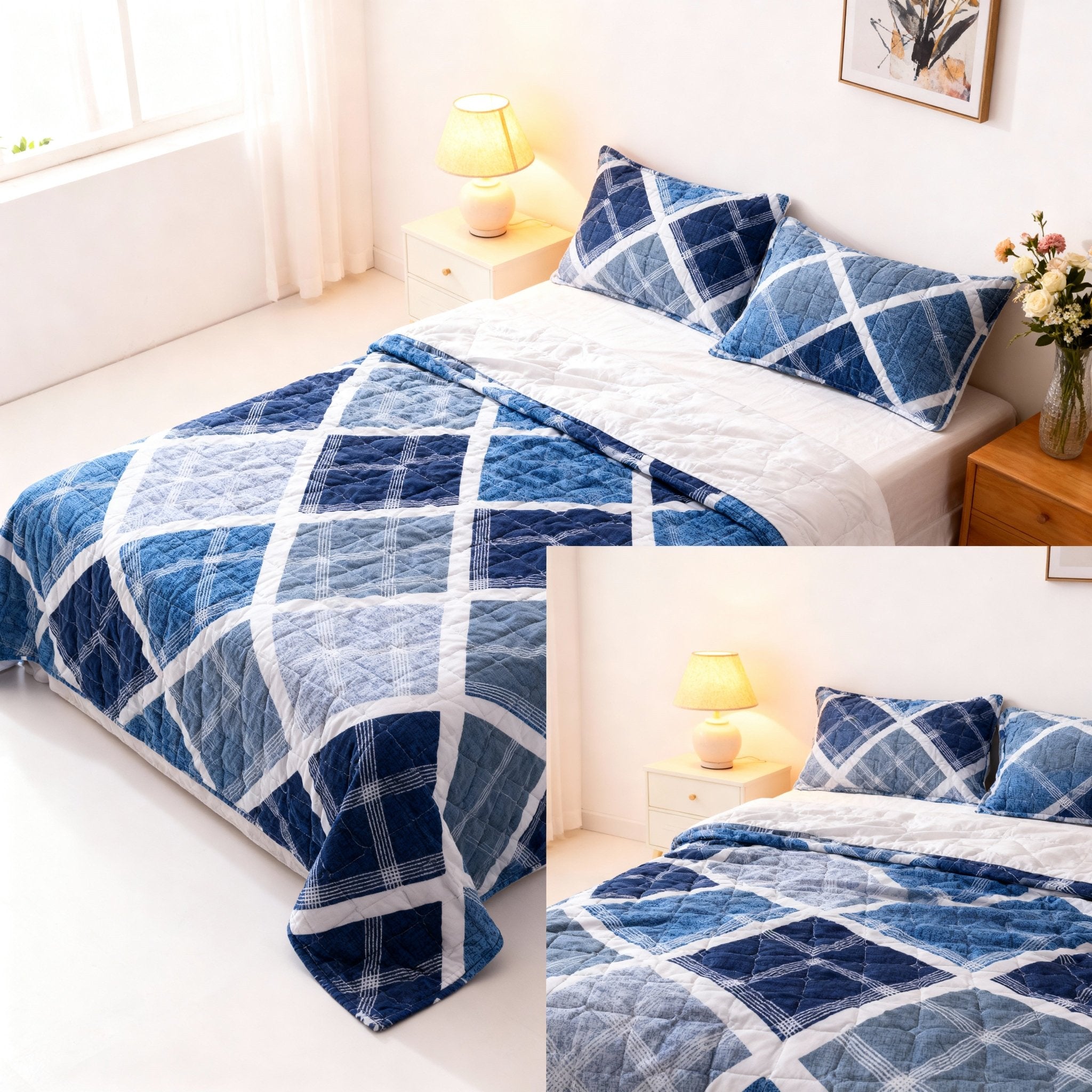 Double Bed | Quilted Pillows | Cotton - Shopurneeds