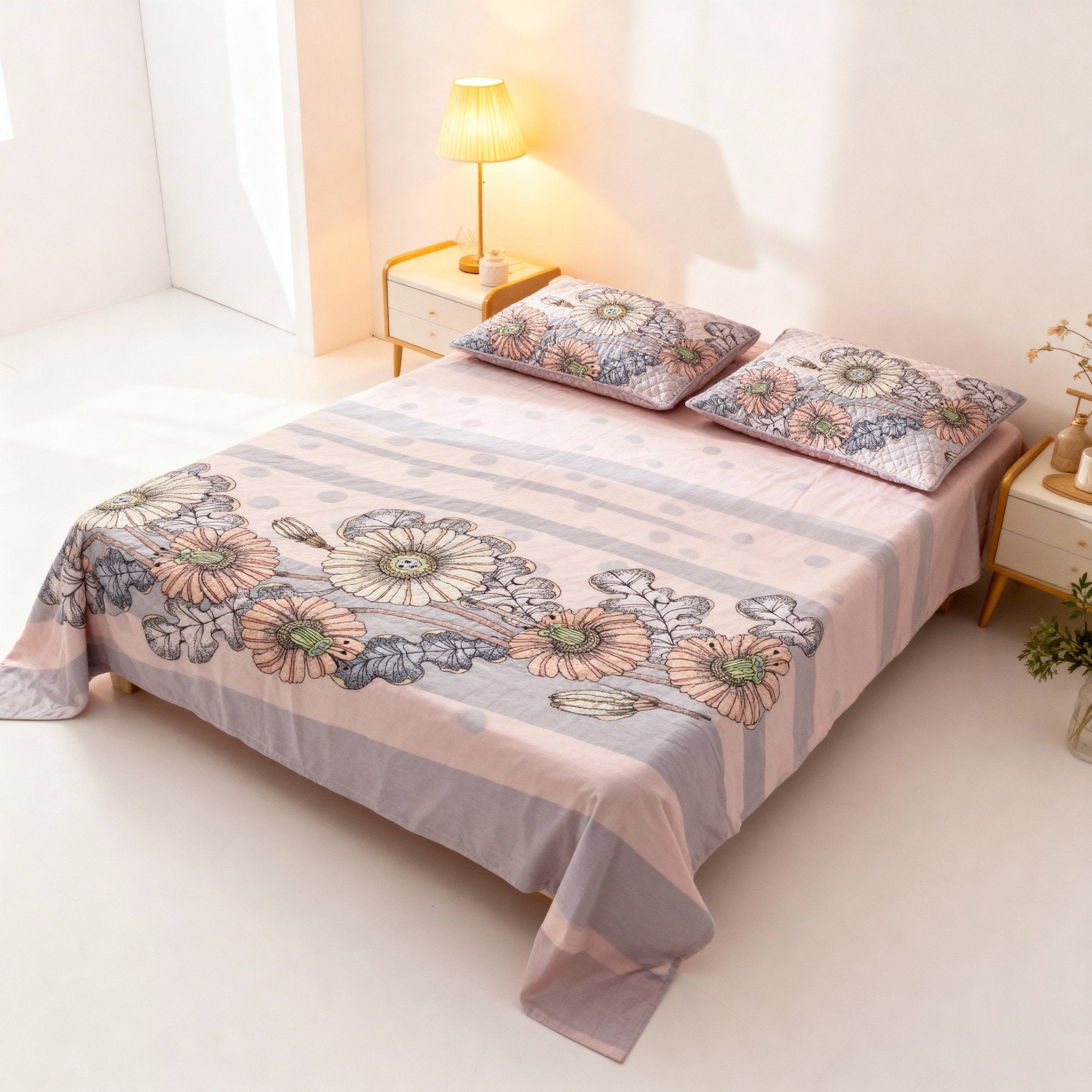 Double Bed | Quilted Pillows | Cotton - Shopurneeds