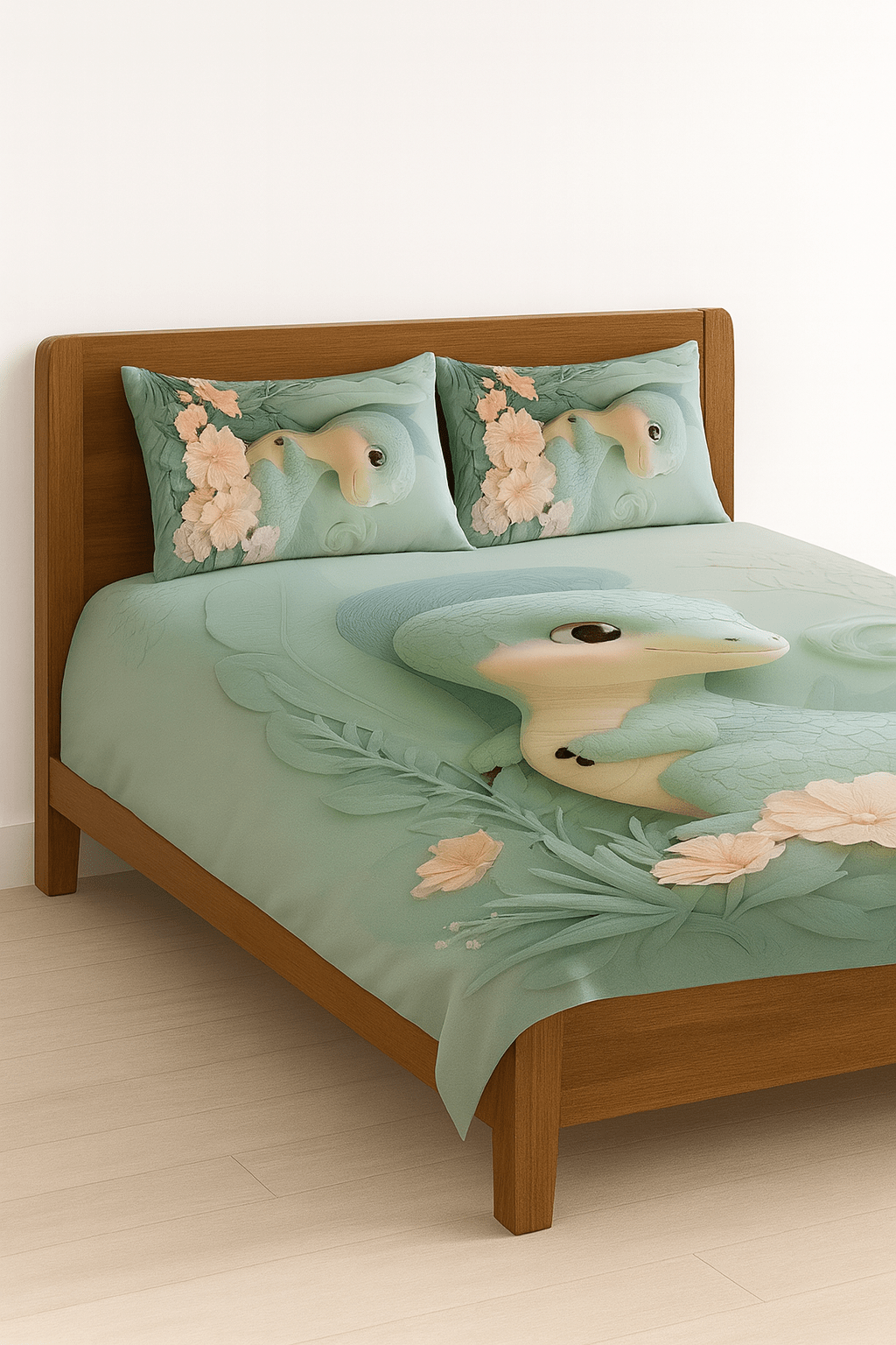 King Size Bed | 7D bedsheets | Glace Cotton | Baby Dino - Shopurneeds