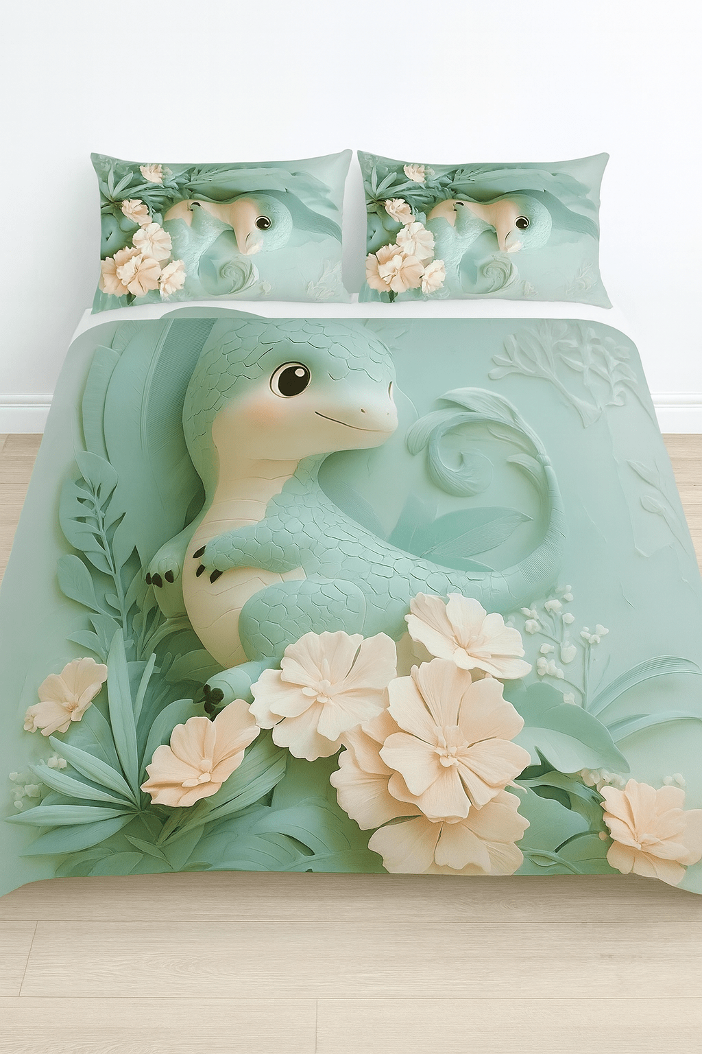 King Size Bed | 7D bedsheets | Glace Cotton | Baby Dino - Shopurneeds