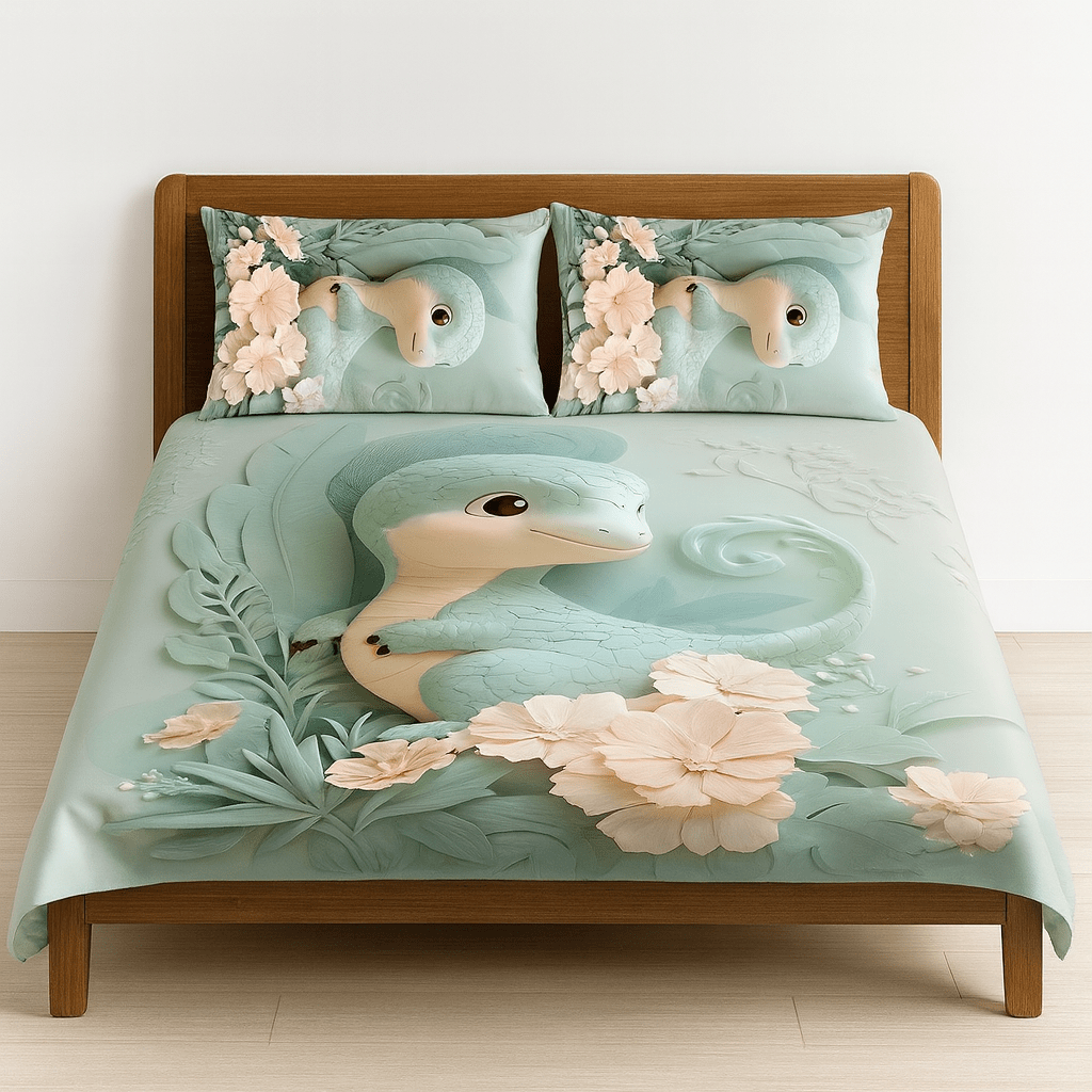 King Size Bed | 7D bedsheets | Glace Cotton | Baby Dino - Shopurneeds