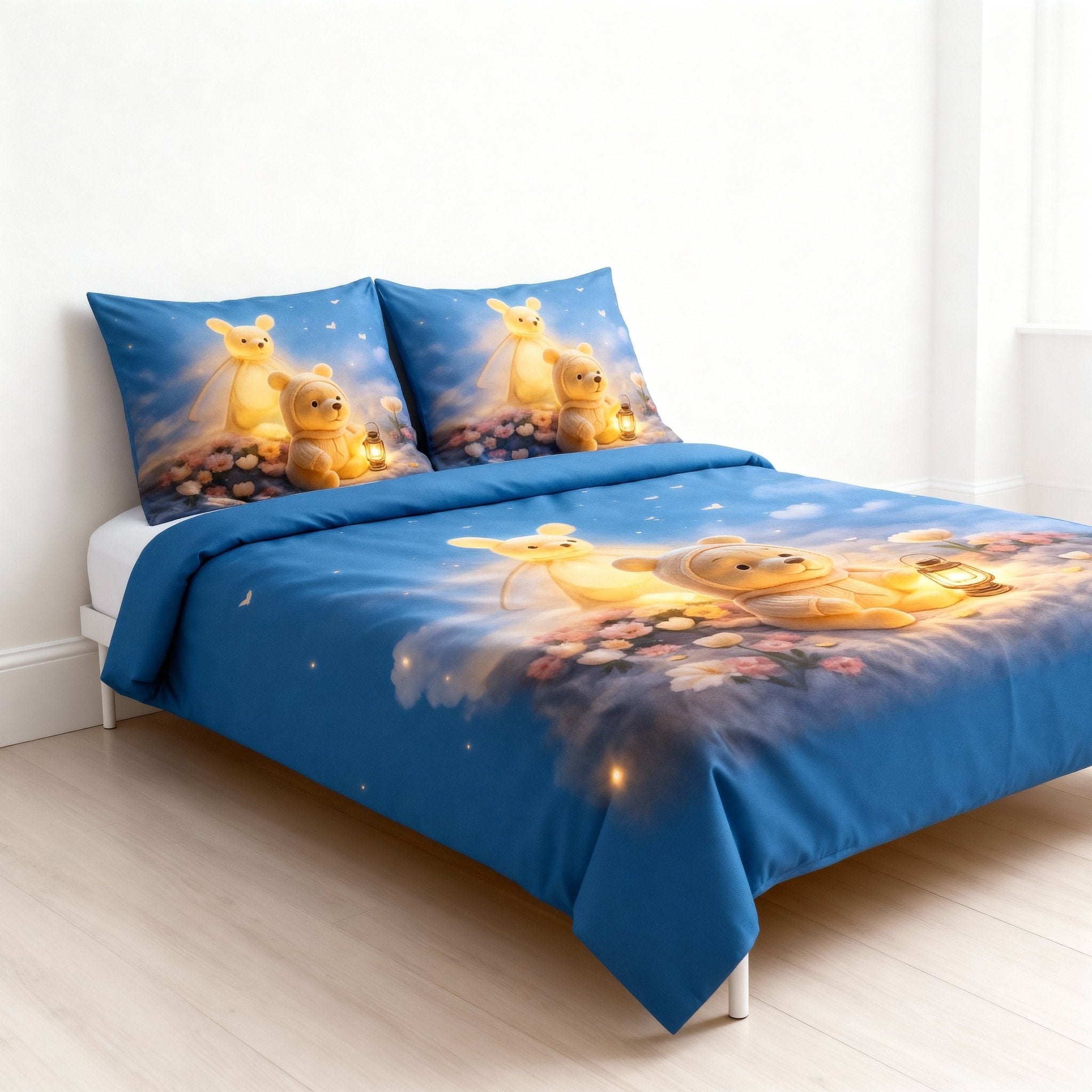 King Size Bed | 7D bedsheets | Glace Cotton | Bear - Shopurneeds