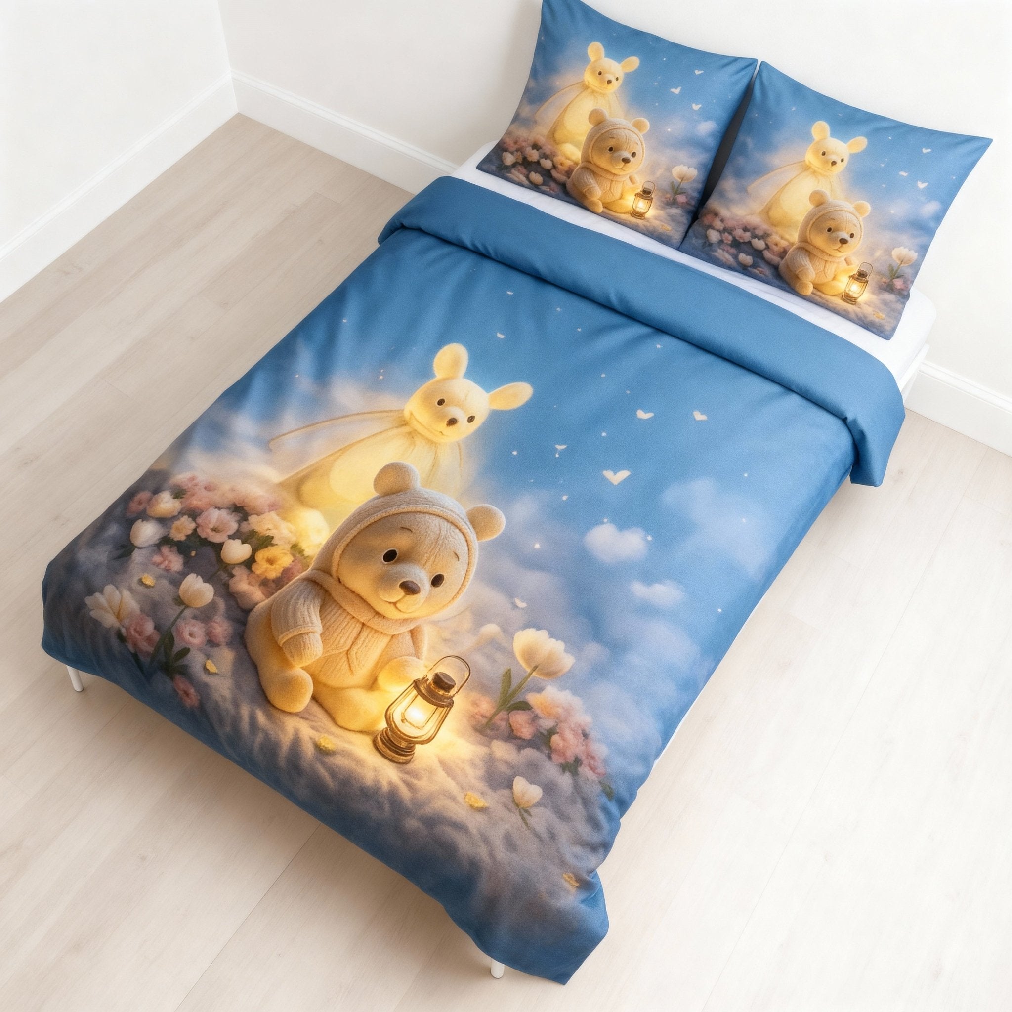 King Size Bed | 7D bedsheets | Glace Cotton | Bear - Shopurneeds