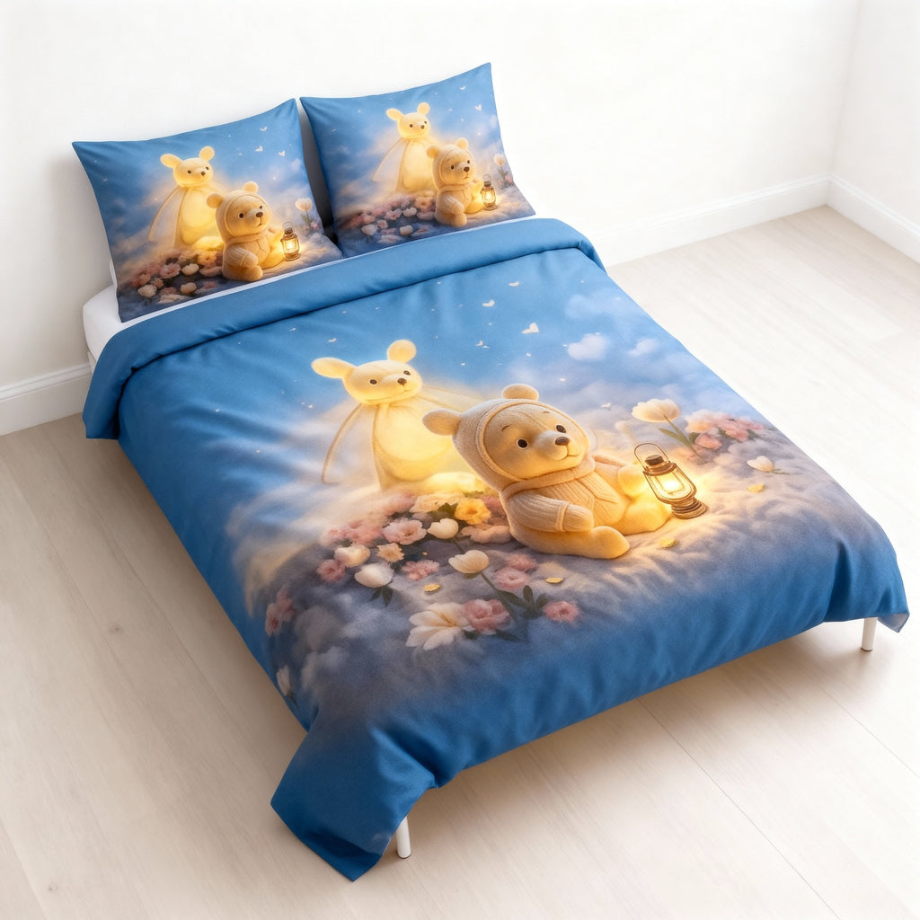 King Size Bed | 7D bedsheets | Glace Cotton | Bear - Shopurneeds
