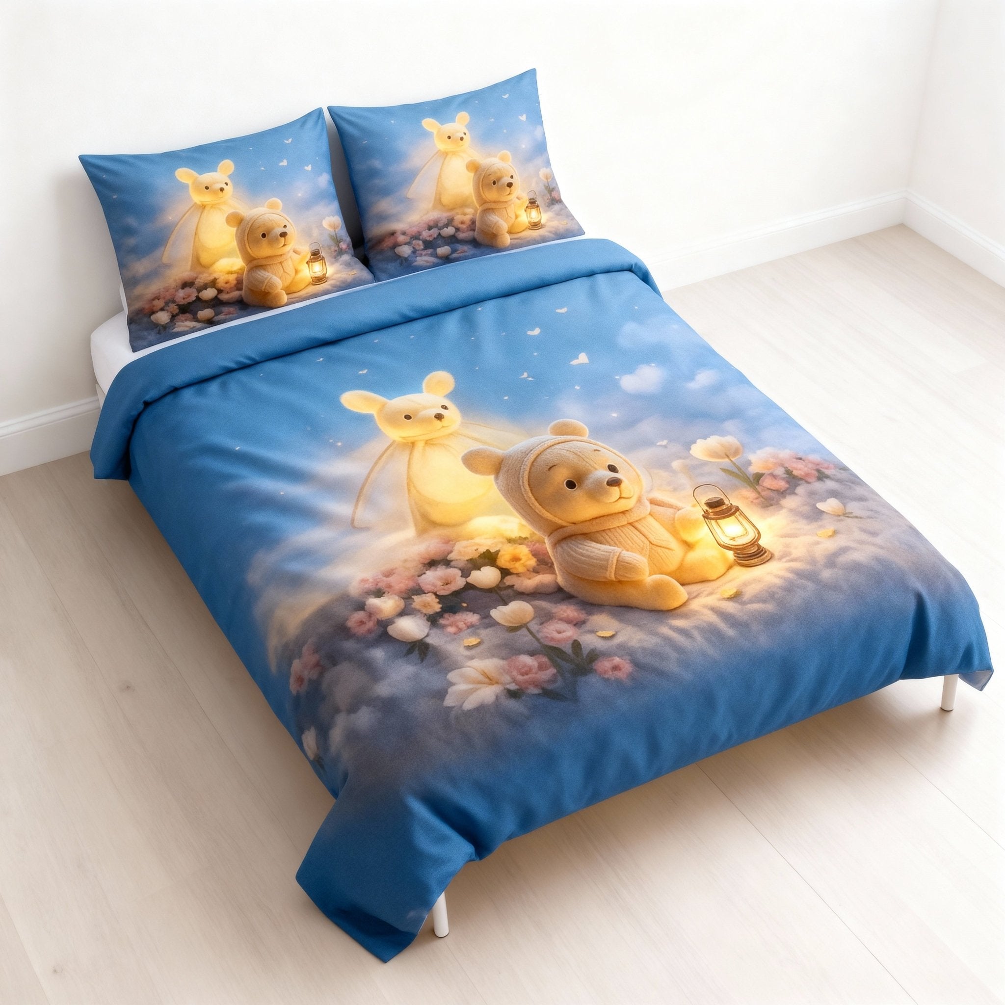 King Size Bed | 7D bedsheets | Glace Cotton | Bear - Shopurneeds