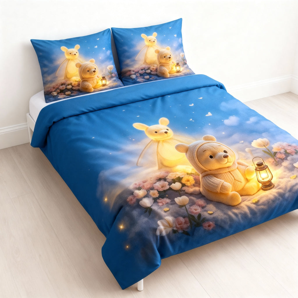 King Size Bed | 7D bedsheets | Glace Cotton | Bear - Shopurneeds
