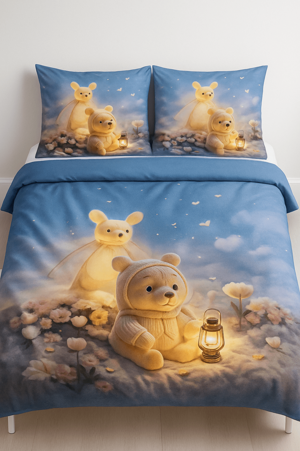 King Size Bed | 7D bedsheets | Glace Cotton | Bear - Shopurneeds