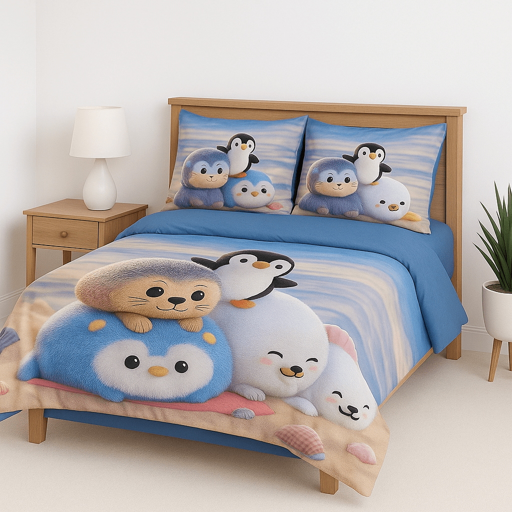 King Size Bed | 7D bedsheets | Glace Cotton | Birds - Shopurneeds