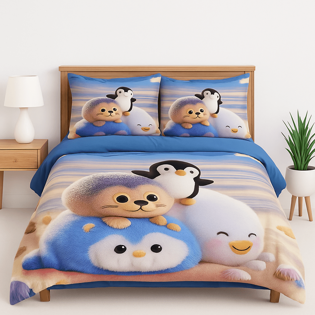 King Size Bed | 7D bedsheets | Glace Cotton | Birds - Shopurneeds