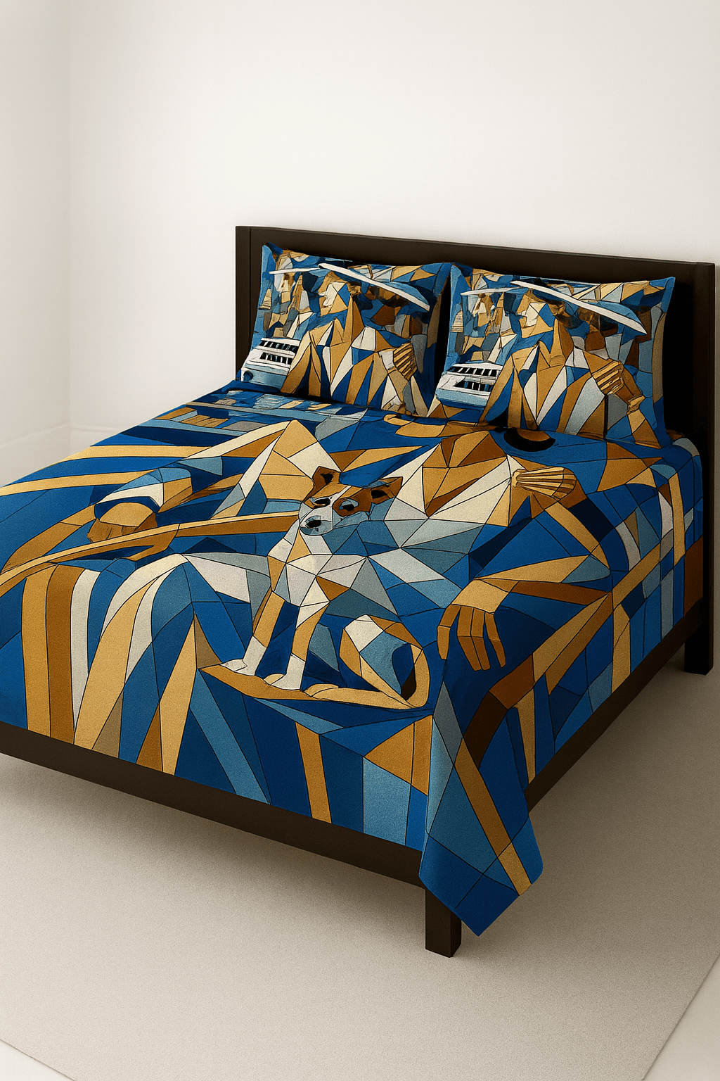 King Size Bed | 7D bedsheets | Glace Cotton | Blue Iconic - Shopurneeds