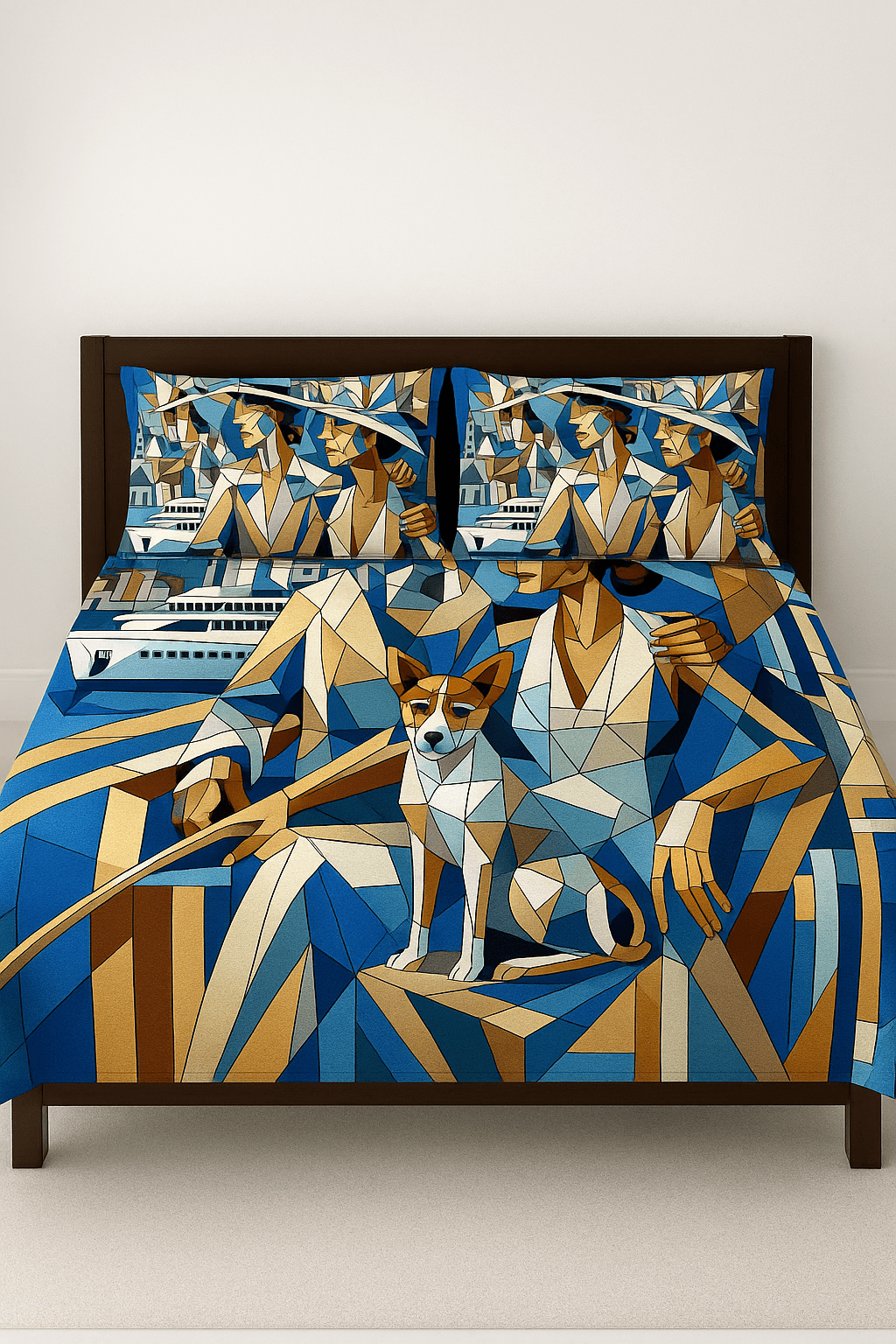 King Size Bed | 7D bedsheets | Glace Cotton | Blue Iconic - Shopurneeds