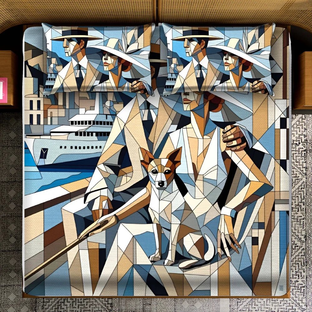 King Size Bed | 7D bedsheets | Glace Cotton | Blue Iconic - Shopurneeds