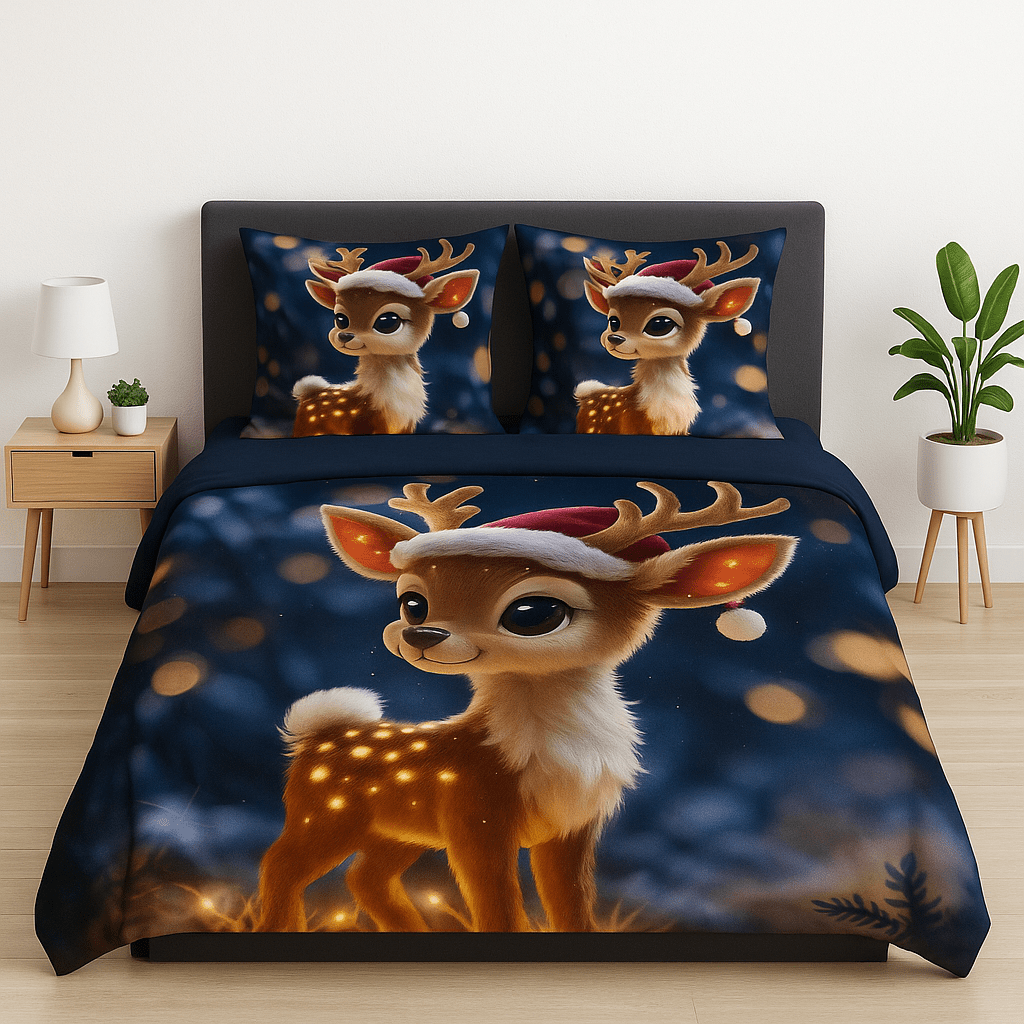 King Size Bed | 7D bedsheets | Glace Cotton | Deer - Shopurneeds
