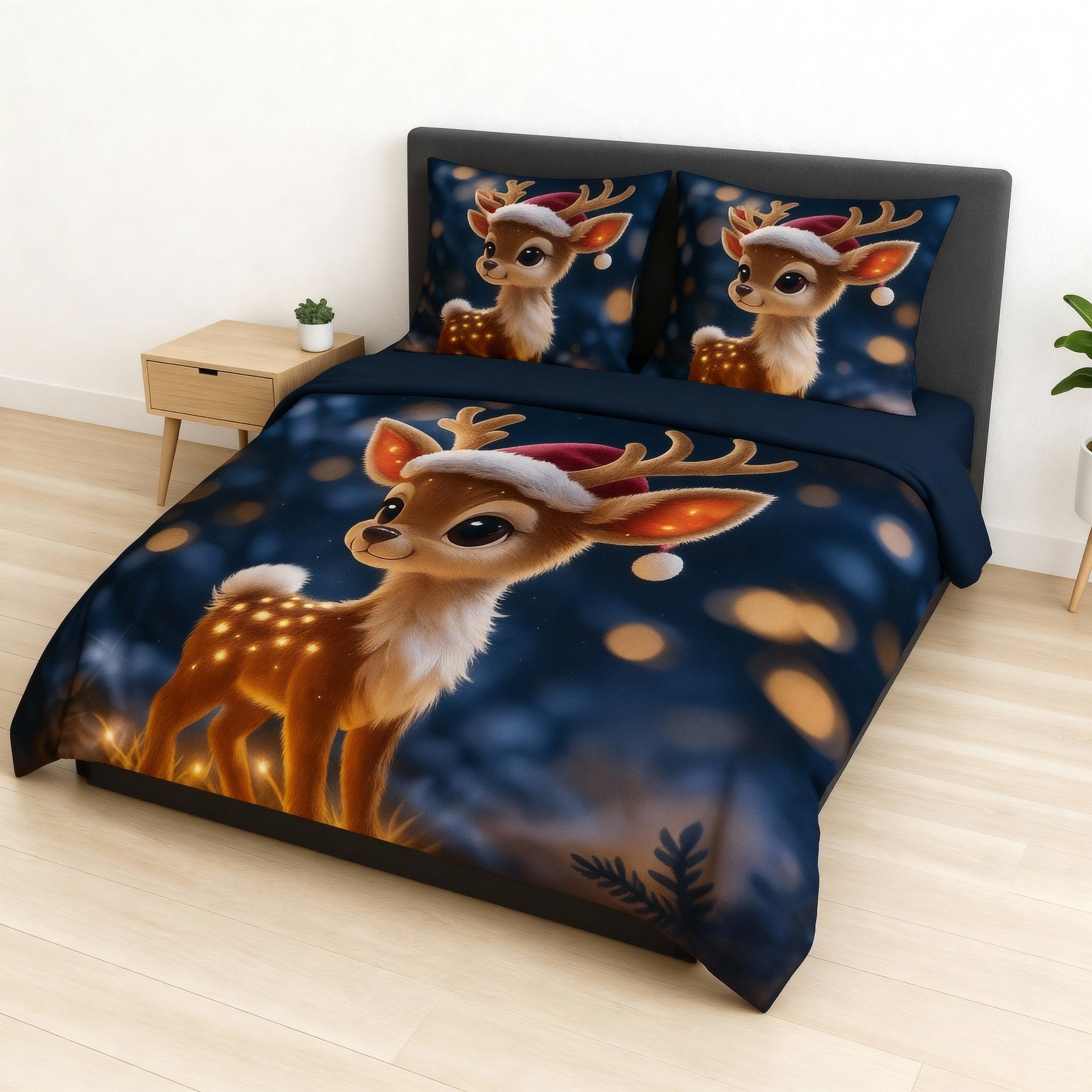 King Size Bed | 7D bedsheets | Glace Cotton | Deer - Shopurneeds