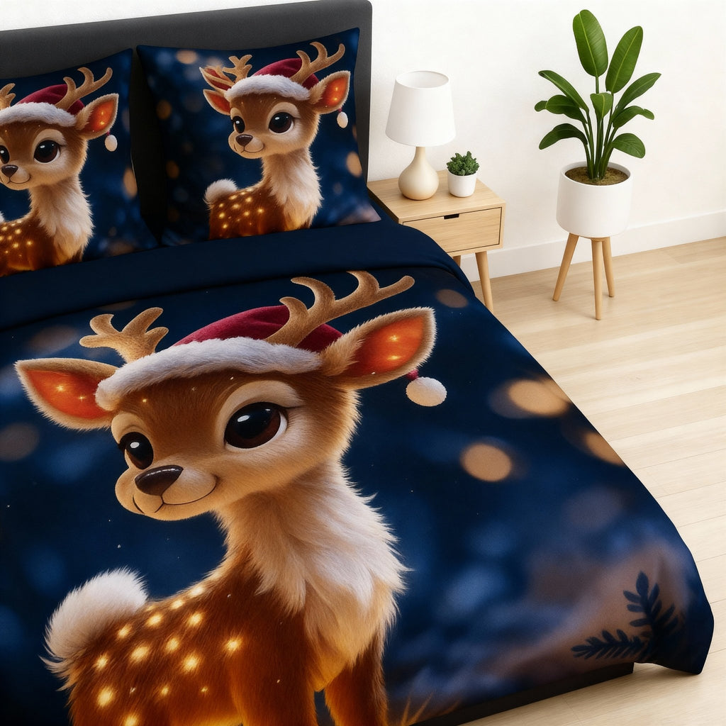 King Size Bed | 7D bedsheets | Glace Cotton | Deer - Shopurneeds