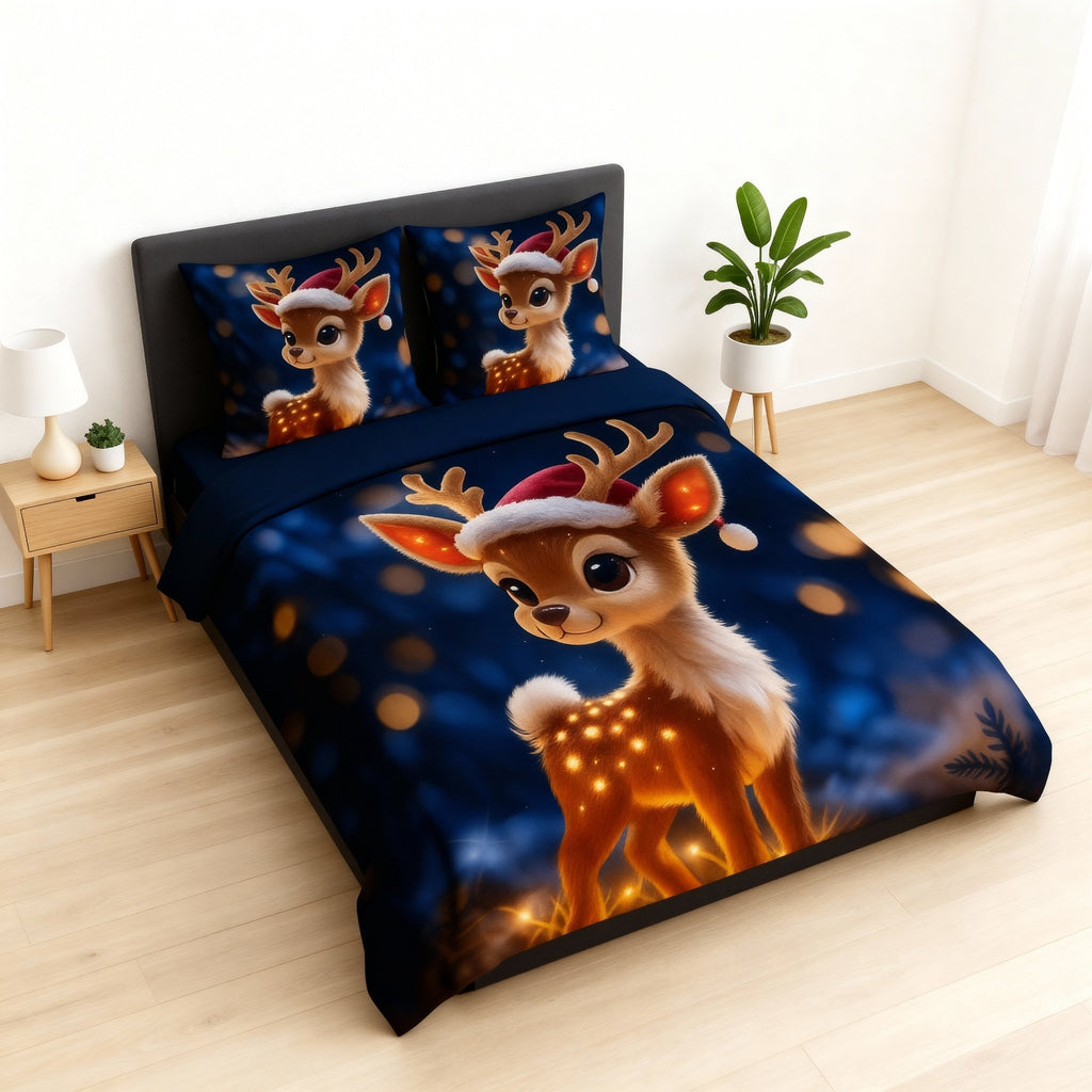 King Size Bed | 7D bedsheets | Glace Cotton | Deer - Shopurneeds
