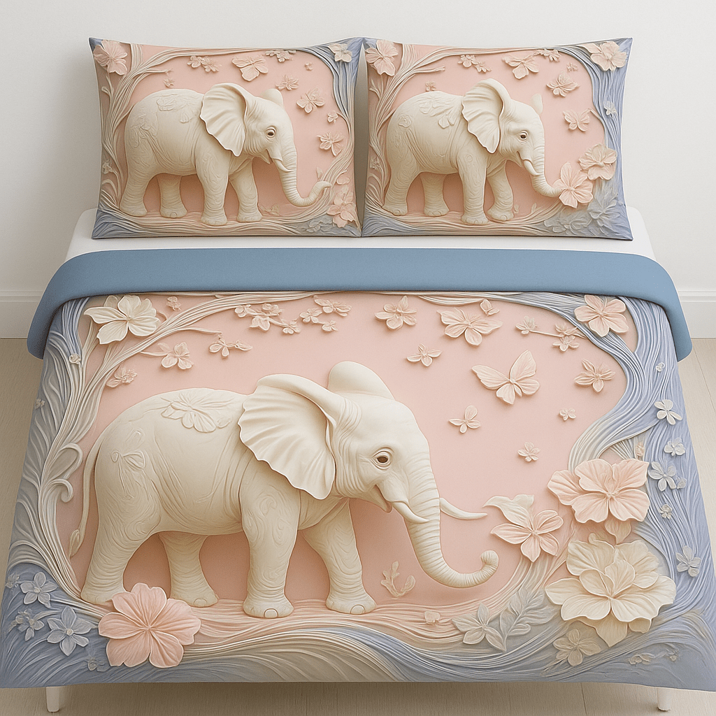 King Size Bed | 7D bedsheets | Glace Cotton | Elephant - Shopurneeds