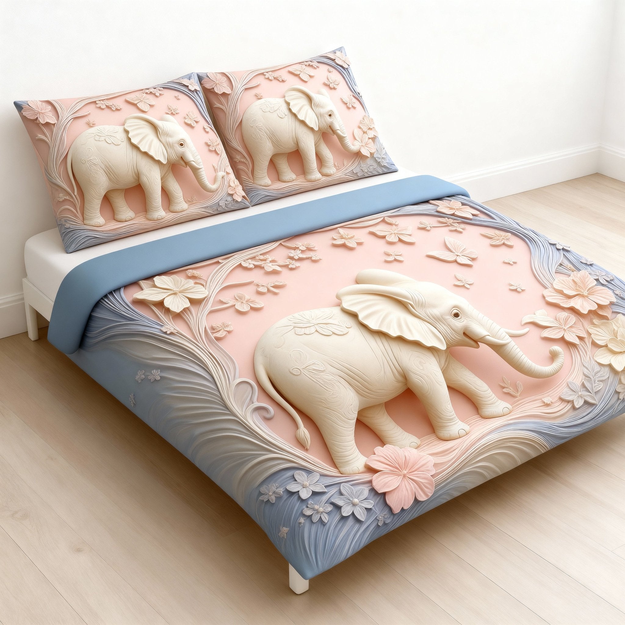 King Size Bed | 7D bedsheets | Glace Cotton | Elephant - Shopurneeds