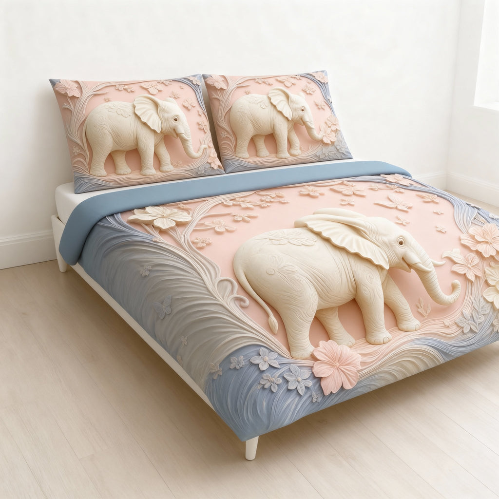King Size Bed | 7D bedsheets | Glace Cotton | Elephant - Shopurneeds