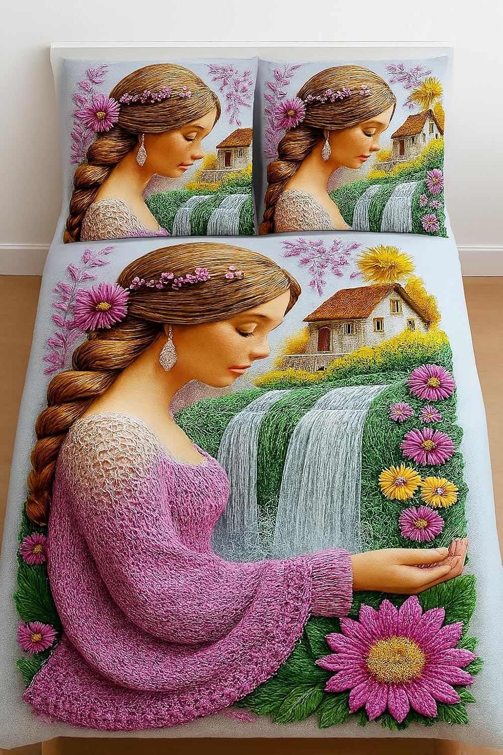 King Size Bed | 7D bedsheets | Glace Cotton | Girl - Shopurneeds