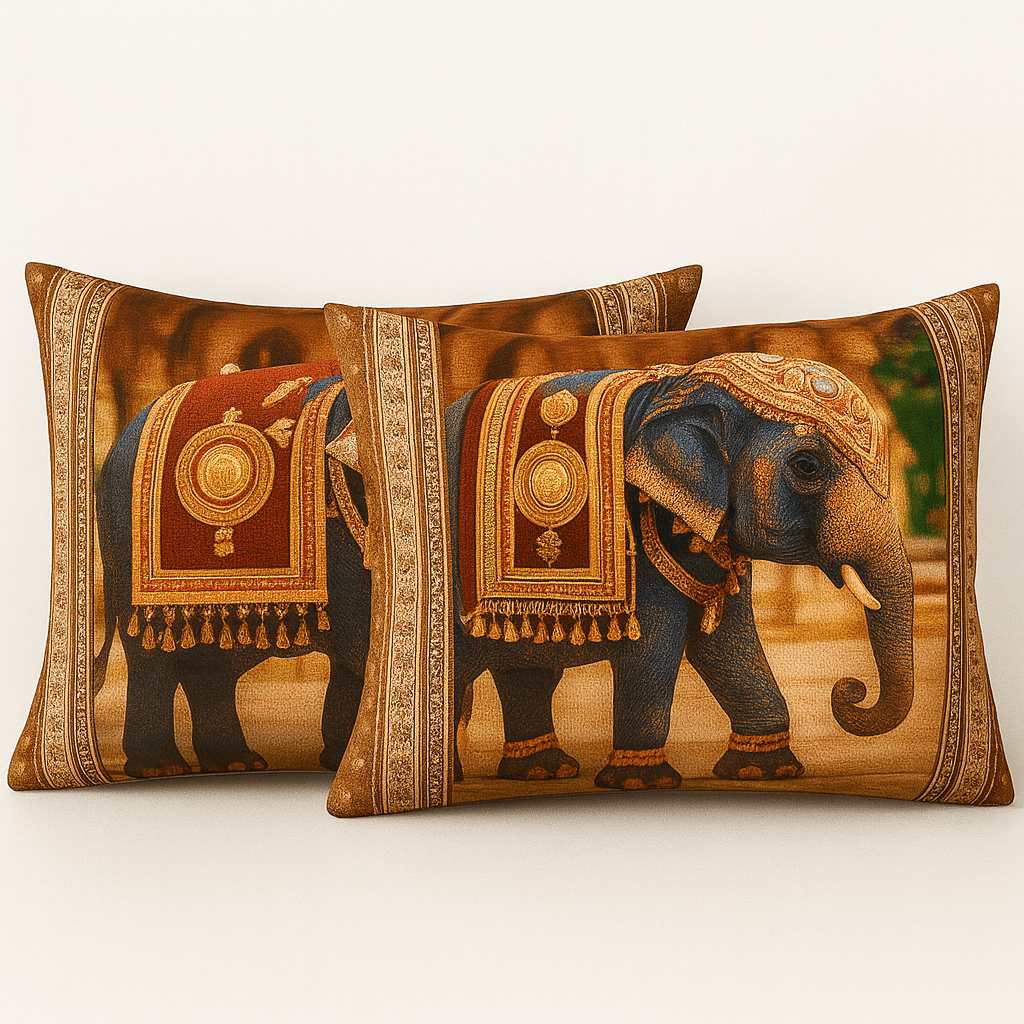 King Size Bed | 7D bedsheets | Glace Cotton | Jaipuri Elephant - Shopurneeds