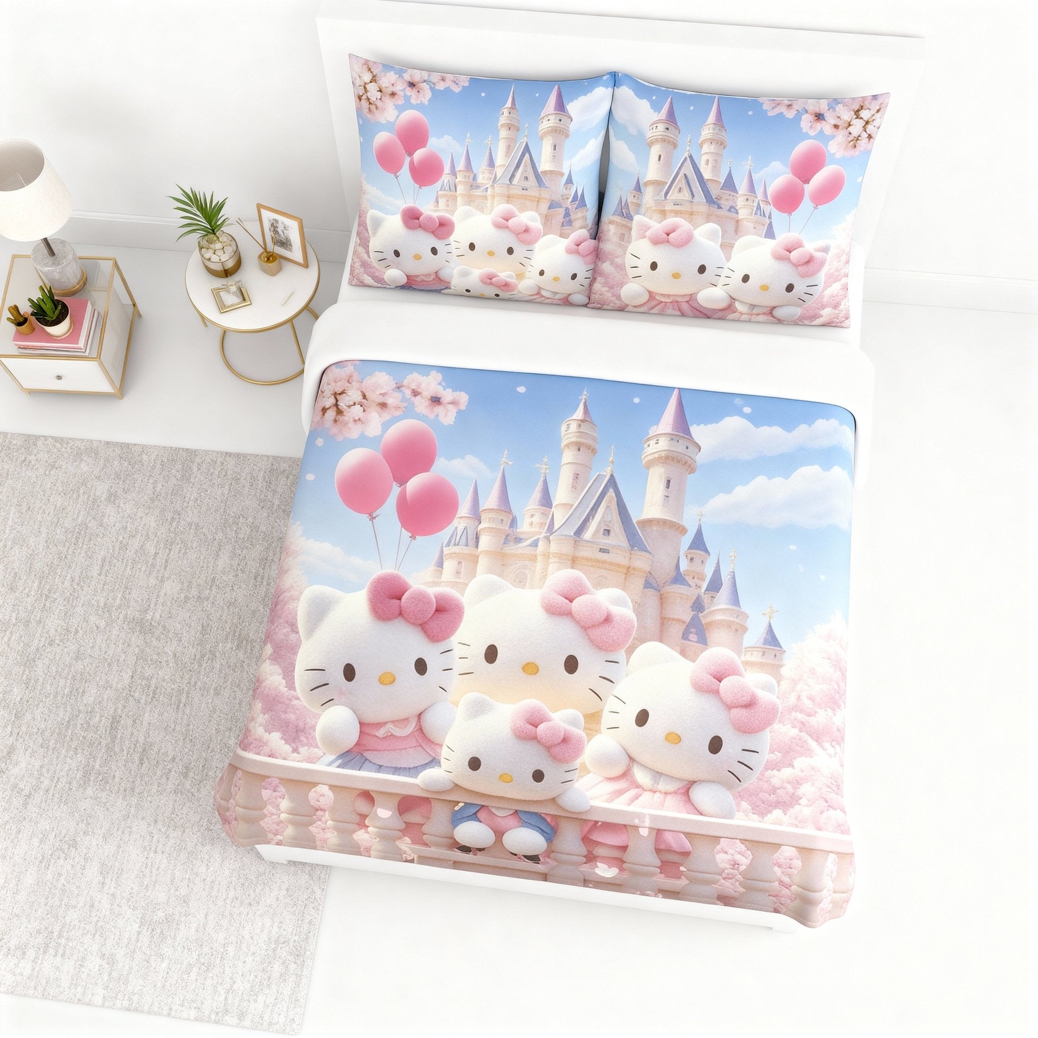 King Size Bed | 7D bedsheets | Glace Cotton | Kitty - Shopurneeds