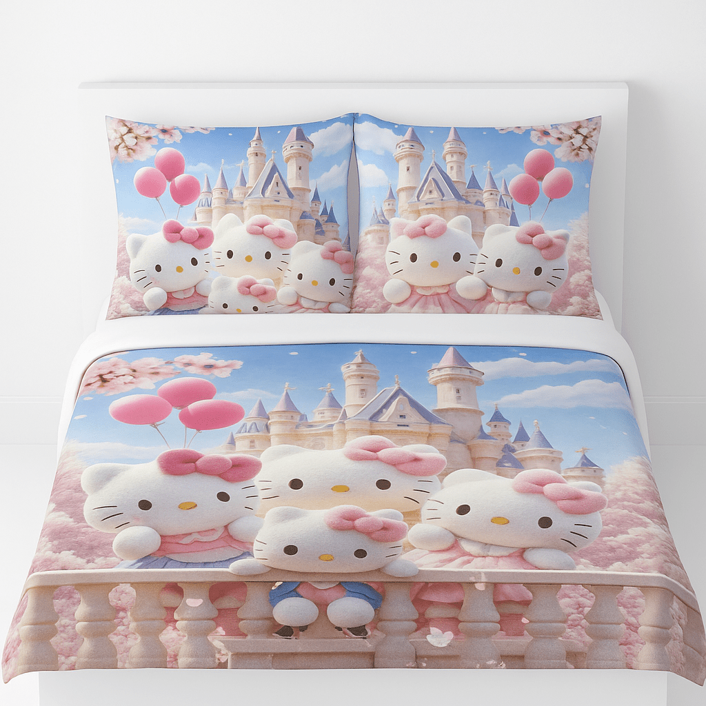 King Size Bed | 7D bedsheets | Glace Cotton | Kitty - Shopurneeds