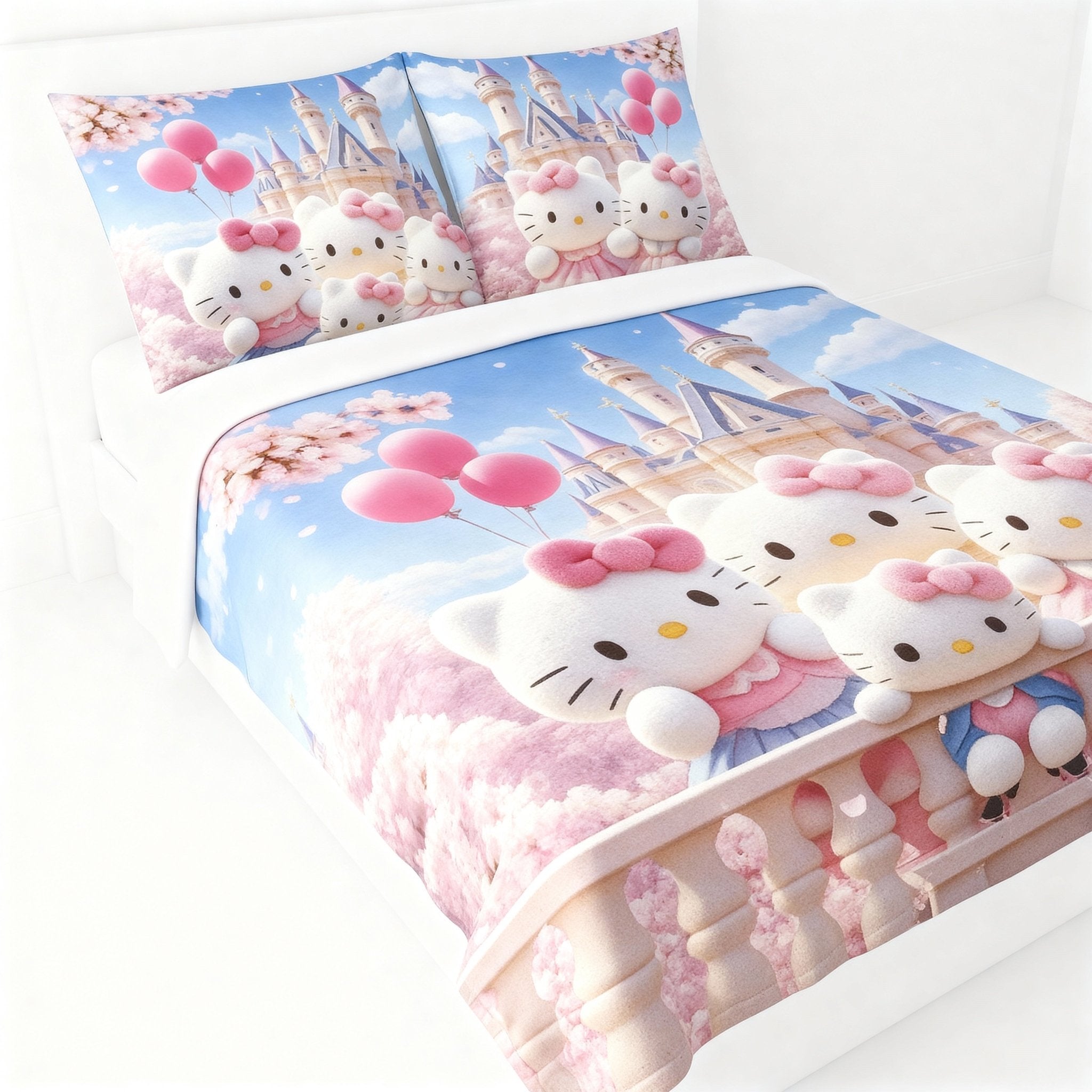 King Size Bed | 7D bedsheets | Glace Cotton | Kitty - Shopurneeds
