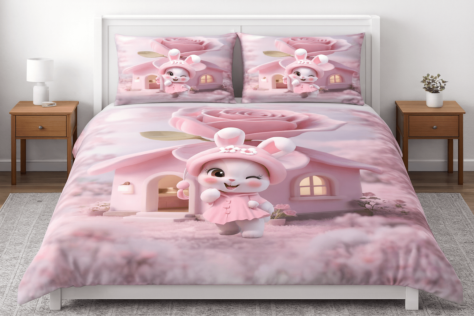 King Size Bed | 7D bedsheets | Glace Cotton | Kitty Wink - Shopurneeds