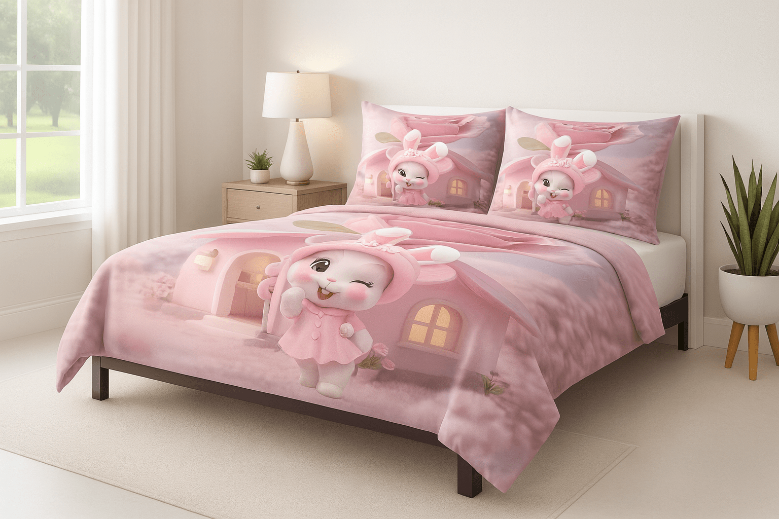 King Size Bed | 7D bedsheets | Glace Cotton | Kitty Wink - Shopurneeds