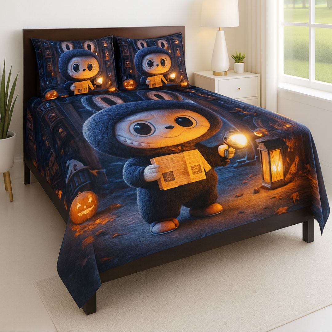 King Size Bed | 7D bedsheets | Glace Cotton | Labubu - Shopurneeds