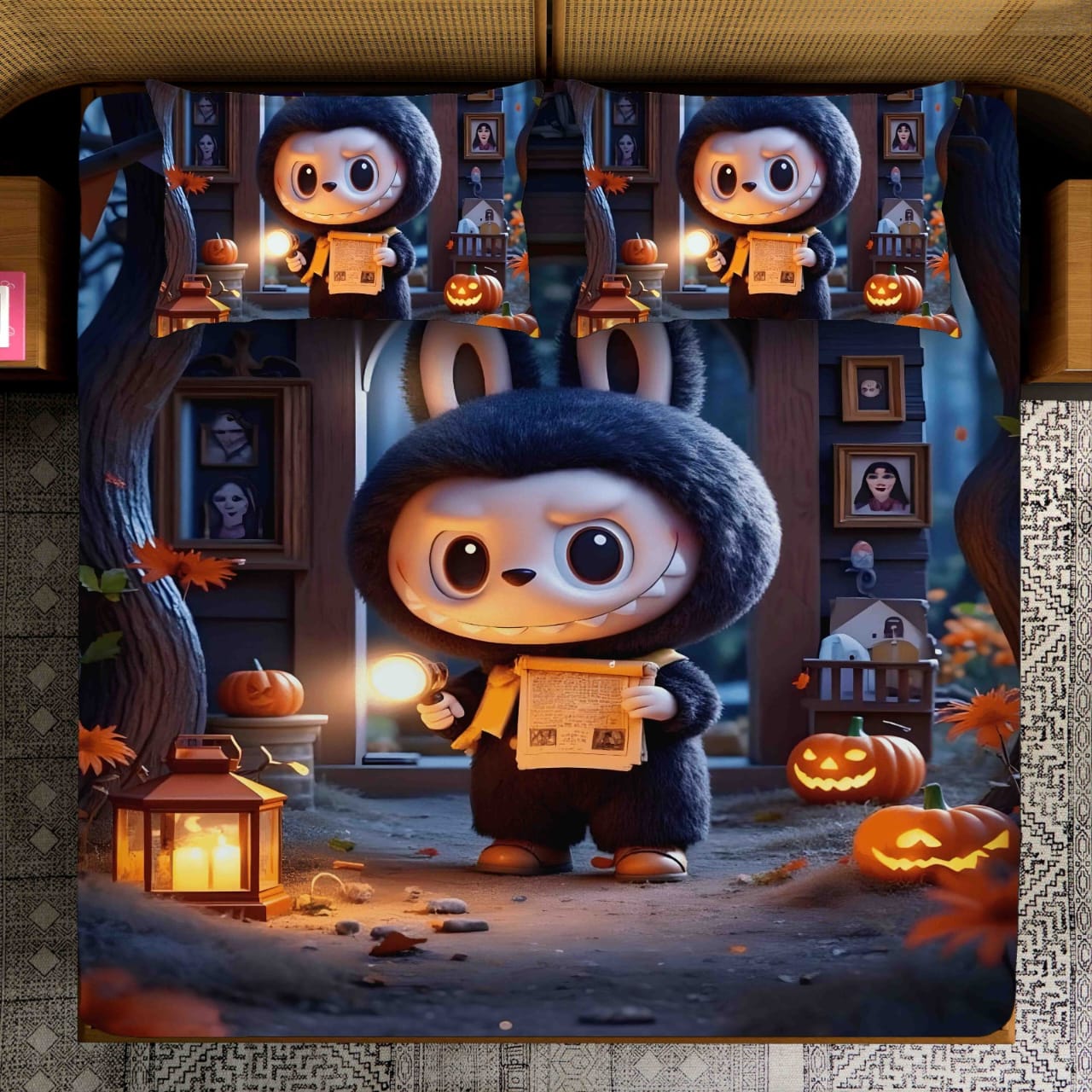 King Size Bed | 7D bedsheets | Glace Cotton | Labubu - Shopurneeds