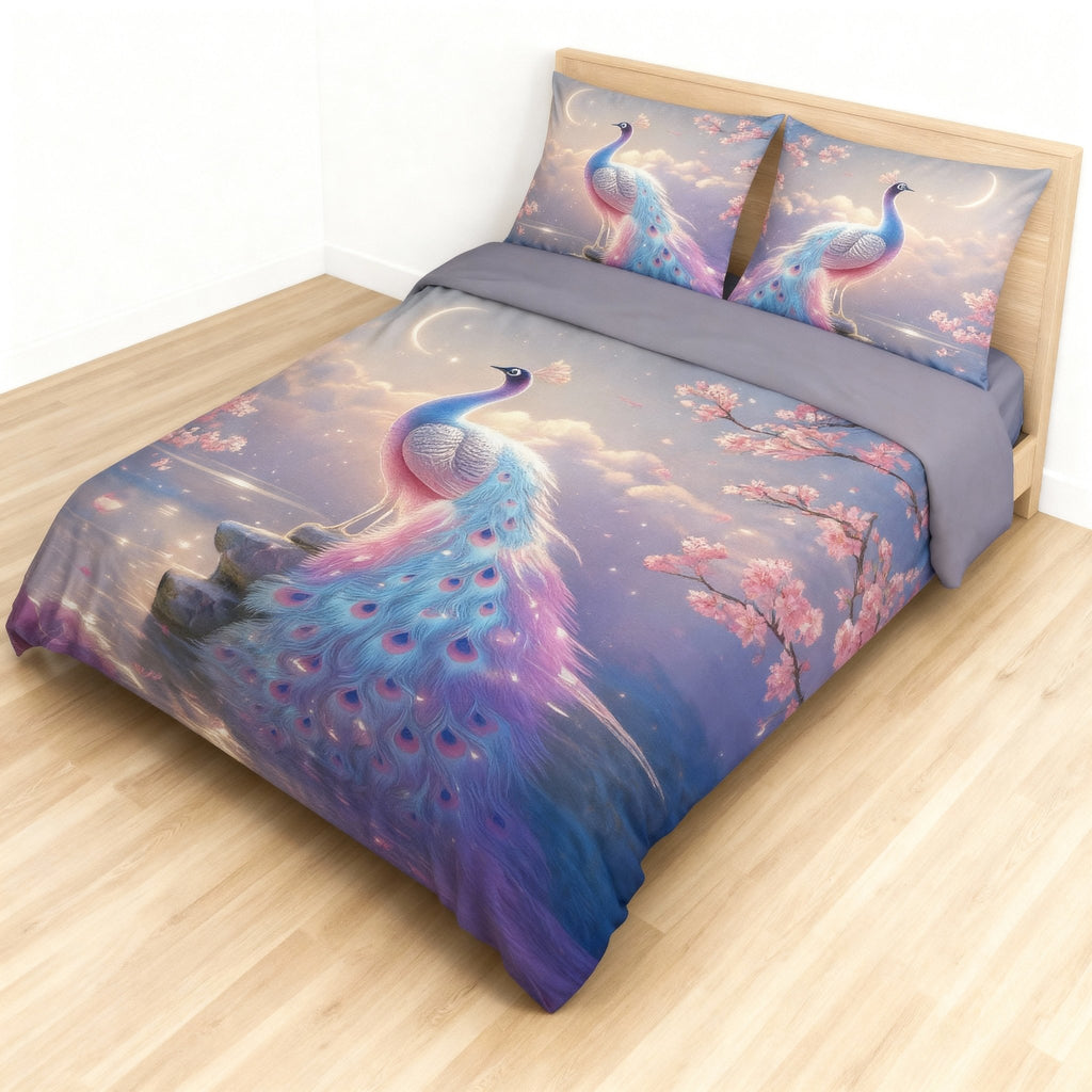 King Size Bed | 7D bedsheets | Glace Cotton | Peacock - Shopurneeds